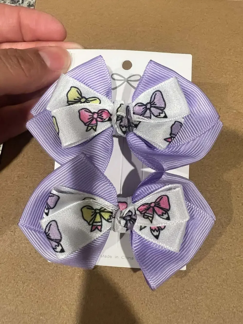 Lavender Grosgrain Ribbon Double Layer Bows with Bow Print